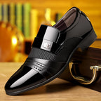 Men’s Classic Glossy Dress Shoes, Elegant Slip-On Pointed Toe Shoes for Office, Evening Events, and Parties