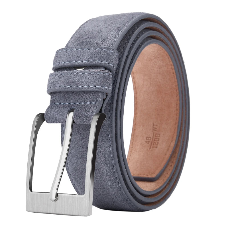 Sude Cow Leather Belt for Men and Women – Plaid Jeans Belt with Pin Buckle, Luxury High-Quality Genuine Leather Leathe