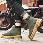 Men’s Leather High-Top Boots – Fashion Motorcycle Ankle Boots, Winter & Spring Casual Lace-Up Footwear
