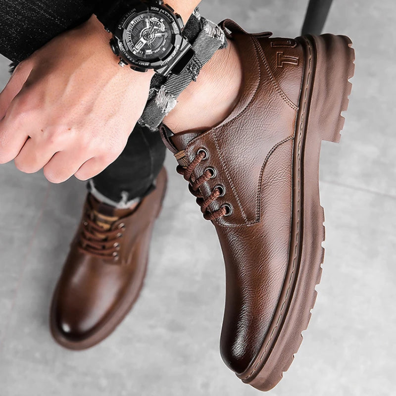 Men's Casual Leather Boots – Trendy Designer Platform Shoes, Breathable Business Footwear