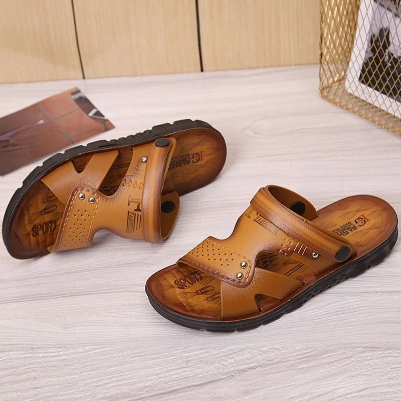 Men’s Open Toe Beach Sandals Breathable Non-Slip Summer Slippers Two-Way Casual Outdoor Footwear