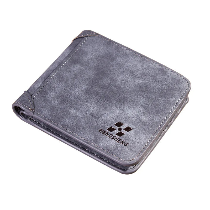 Men’s Leather Wallet – Foldable Credit Card and ID Holder, Photo Holder, Short Vintage Purse