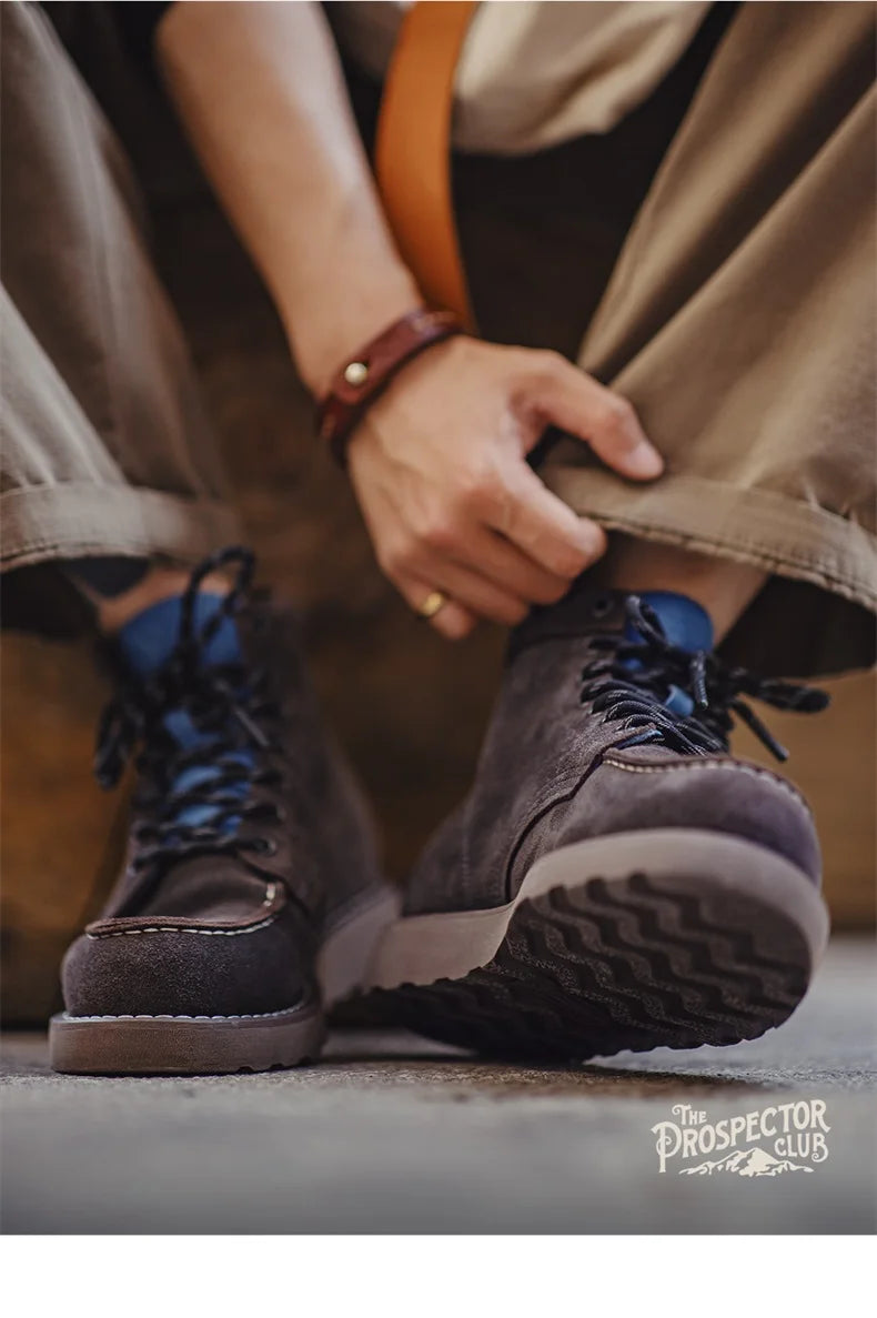 Men’s Retro Low-Top Work Boots – Cow Suede Leather Lace-Up Boots, Chunky Sole, Comfortable Autumn Winter Boots