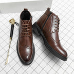 Men’s Low-Top Patent Leather Brogue Boots – Casual, Elegant, Winter, Versatile Flats