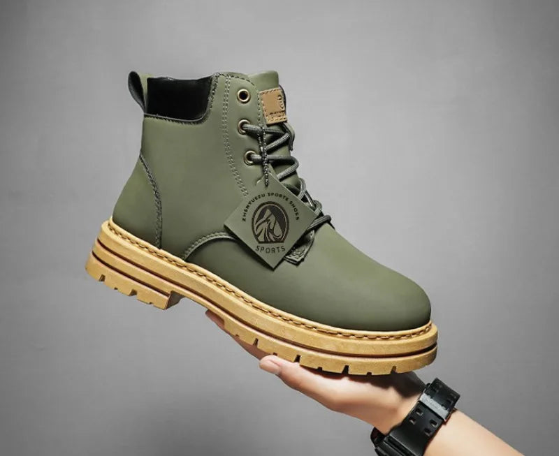 Men’s Leather High-Top Boots – Fashion Motorcycle Ankle Boots, Winter & Spring Casual Lace-Up Footwear