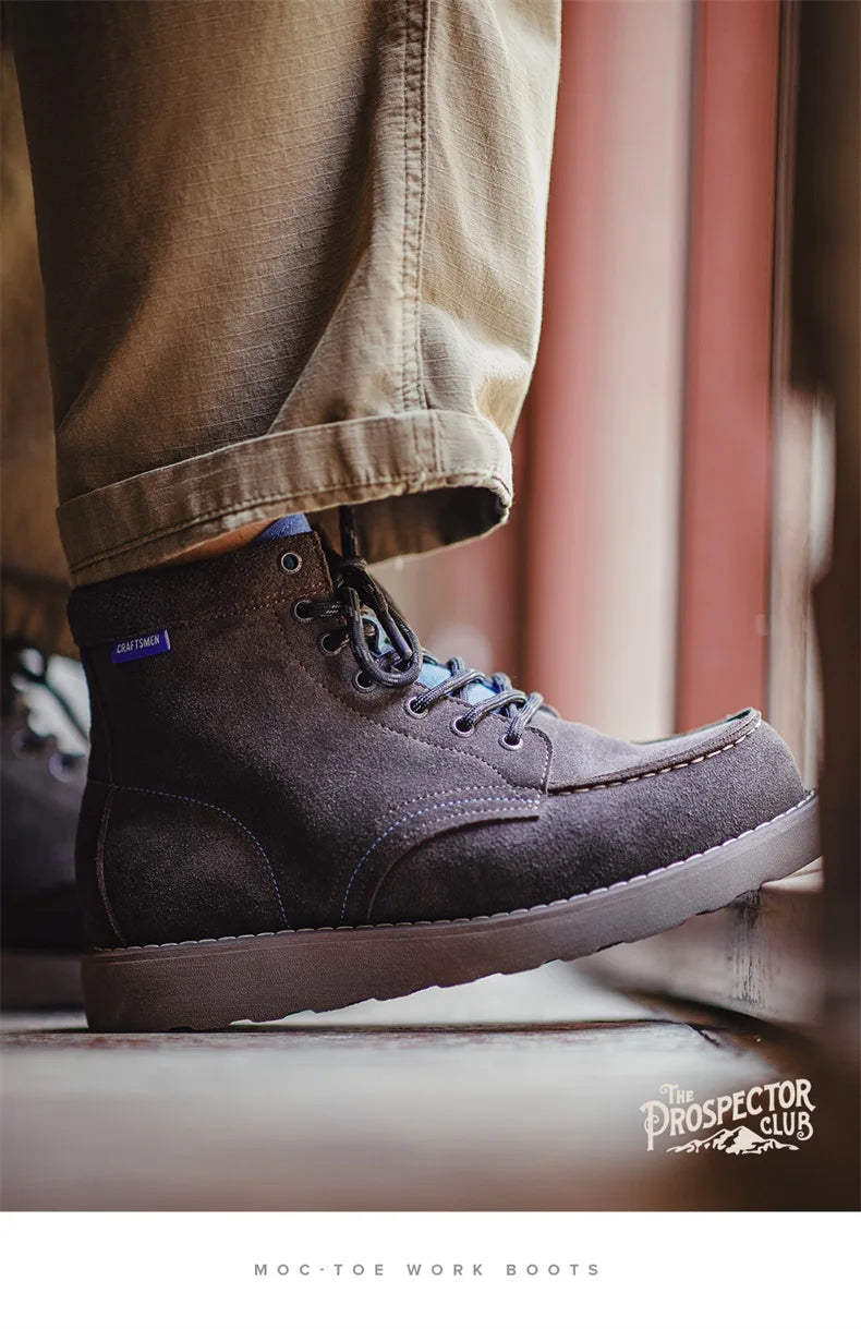 Men’s Retro Low-Top Work Boots – Cow Suede Leather Lace-Up Boots, Chunky Sole, Comfortable Autumn Winter Boots