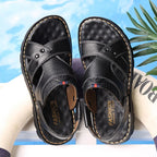 Men’s Genuine Leather Summer Sandals Non-Slip Slip-On Slippers Thick Sole Comfortable Casual Outdoor Shoes