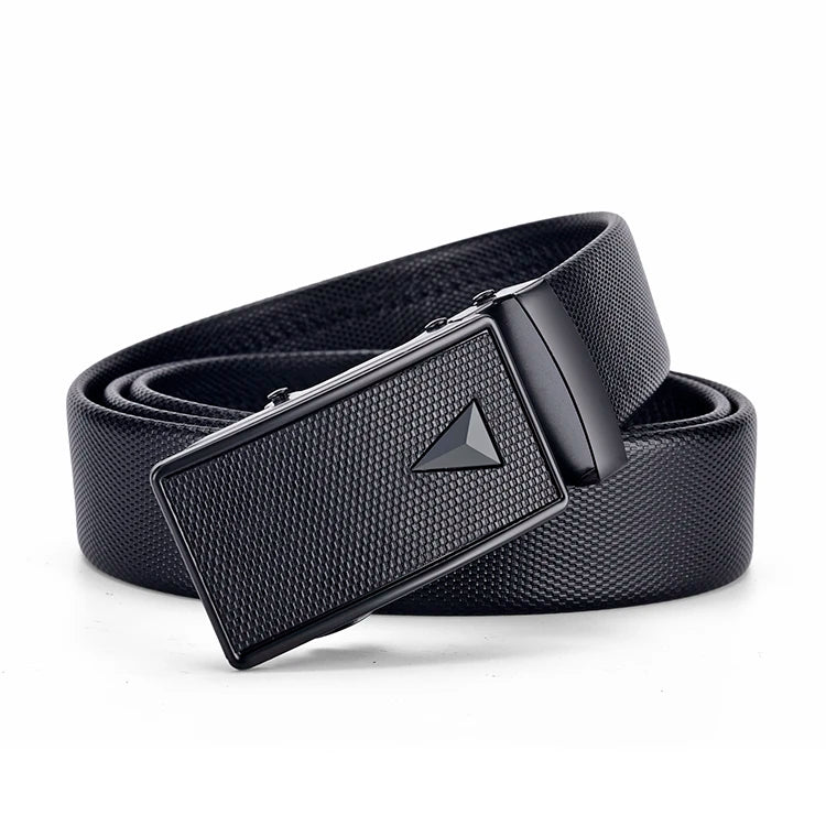 High-Quality Men’s Leather Belt with Metal Automatic Buckle – Work & Business Waistband, Black Cowskin PU Strap