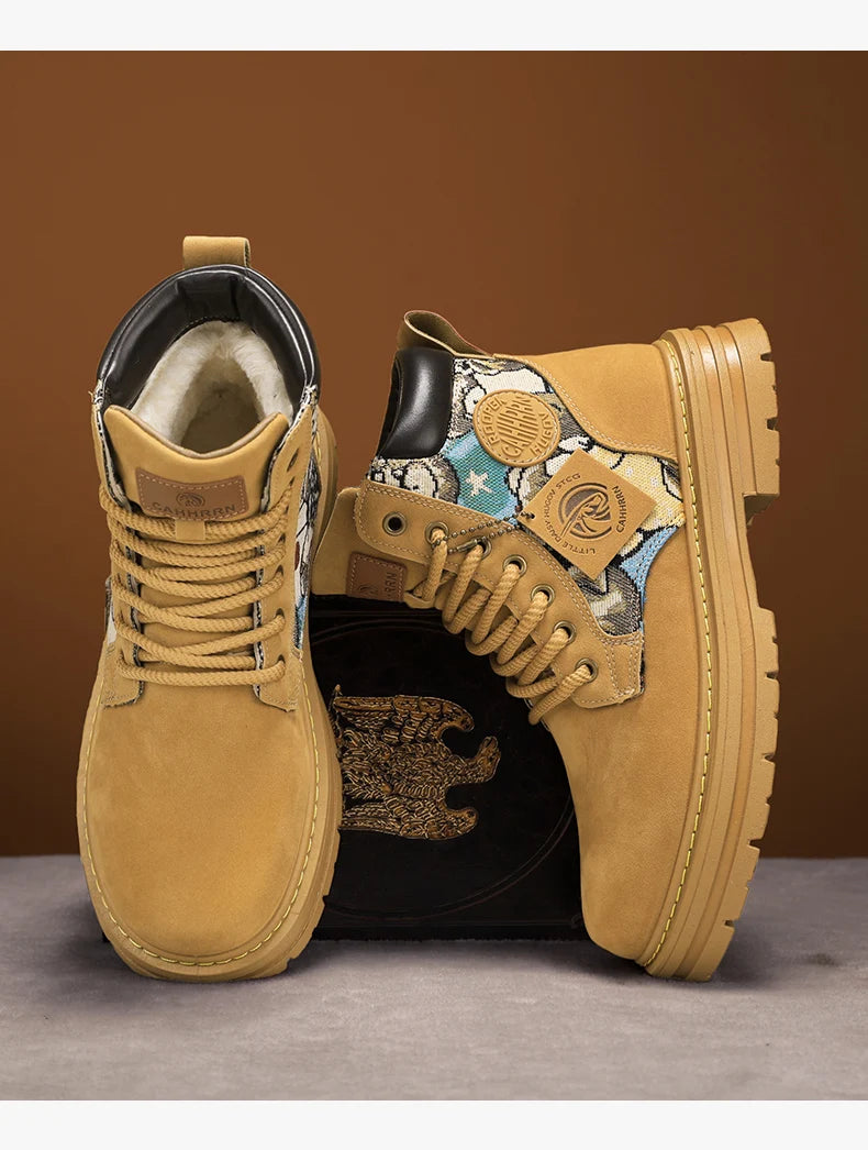 Men’s Low-Top Leather Boots – Motorcycle Style, Comfortable Casual and Outdoor Lace-Up Boots