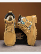 Men’s Low-Top Leather Boots – Motorcycle Style, Comfortable Casual and Outdoor Lace-Up Boots