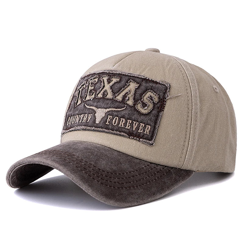 Vintage Washed Cotton Baseball Cap with TEXAS Embroidery – Casual Outdoor Dad Hat