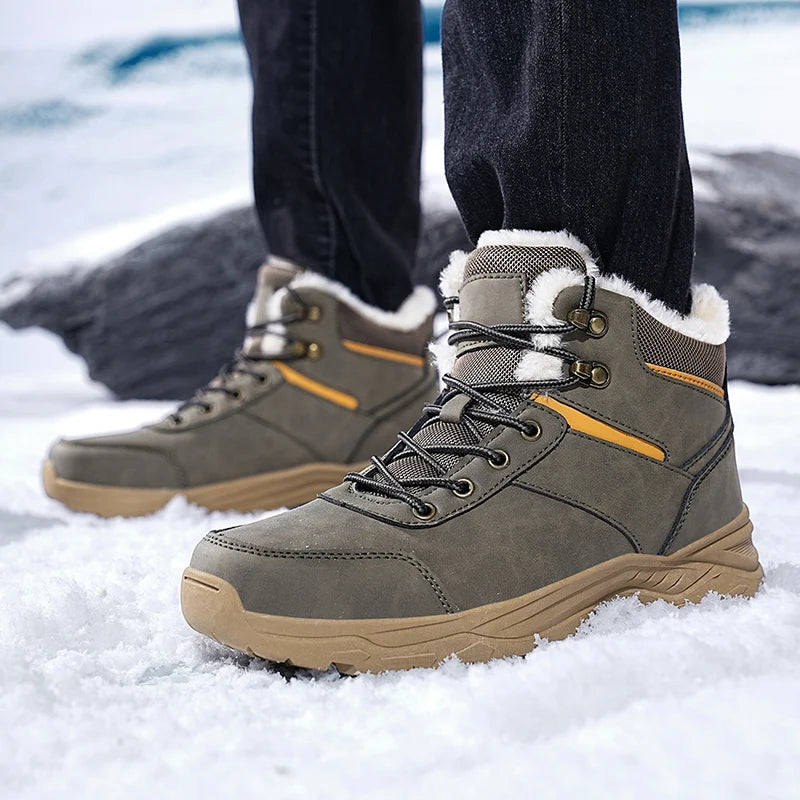 Men’s High-Top Fleece-Lined Boots – Thick Sole, Snow, Hiking, Hunting, Autumn/Winter