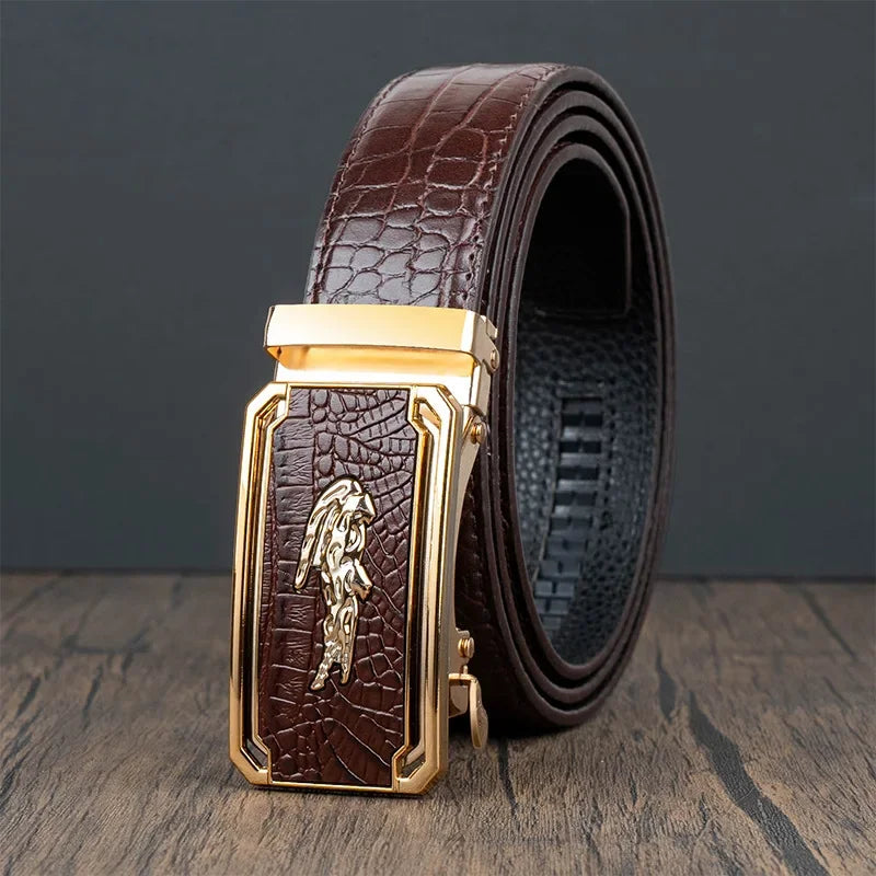 Men’s Leather Belt – Crocodile Pattern with Automatic Buckle, Casual and Business Waist Belt, Durable Stylish Accessory
