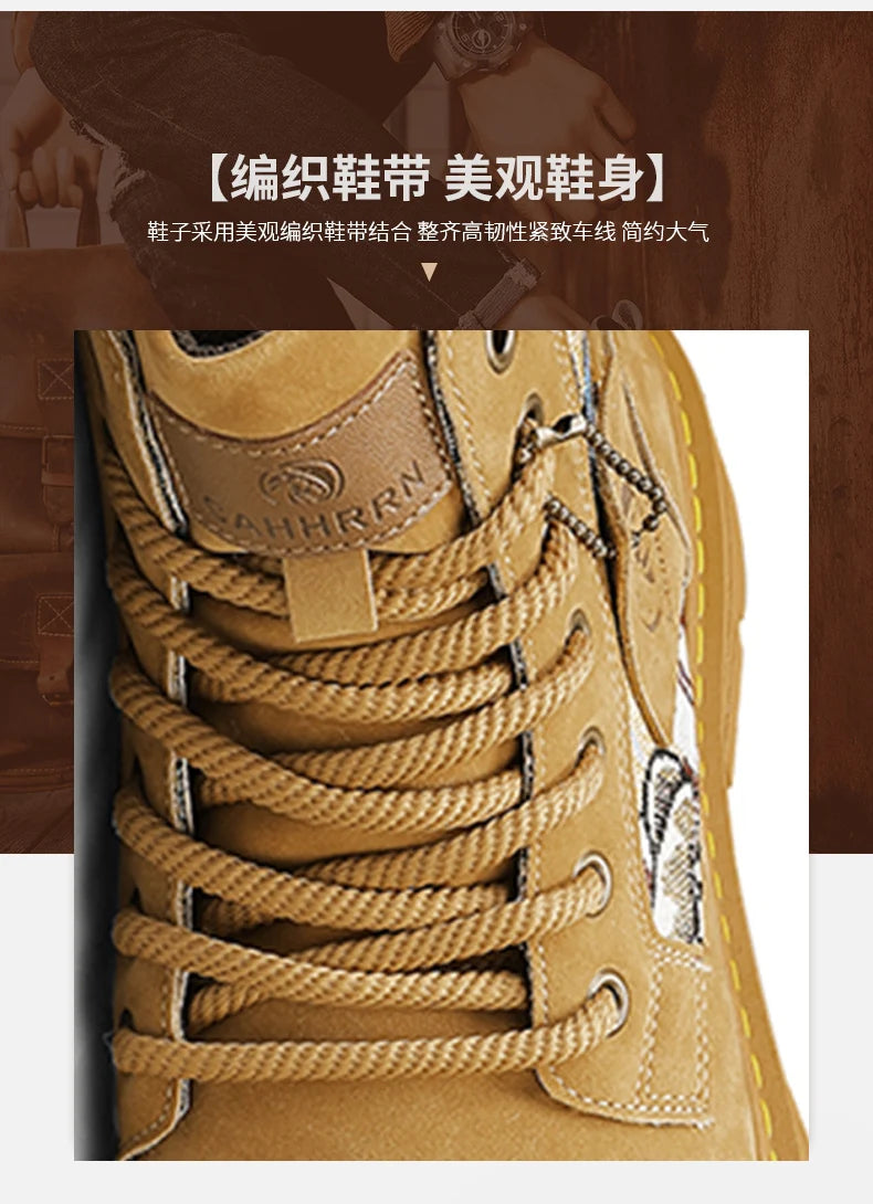 Men’s Low-Top Leather Boots – Motorcycle Style, Comfortable Casual and Outdoor Lace-Up Boots