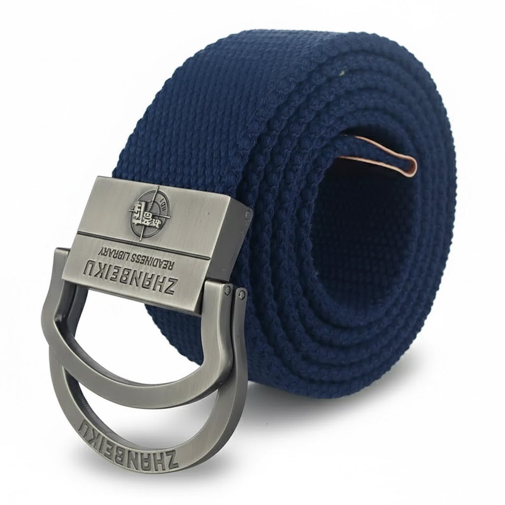 Men & Women Military Canvas Belt – Luxury Double Ring Metal Buckle Tactical Waistband, Jeans & Army Style