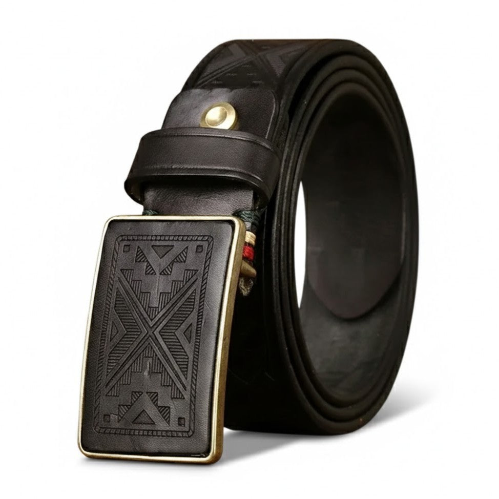 Men’s Genuine Leather Belt – Thick Cowhide with Copper Smooth Buckle, High-Quality Casual Belt for Jeans and Cowboy Style