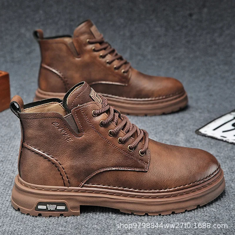 Luxury Men Ankle Boots – Retro British High-Top Leather Boots for Fashion, Outdoor, and Motorcycle Use