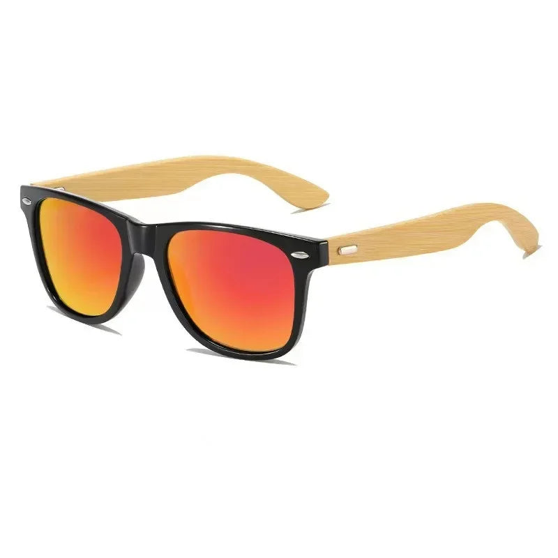 Men’s Bamboo Square Polarized Sunglasses – Vintage Luxury Wooden Frame UV400 for Driving & Fishing