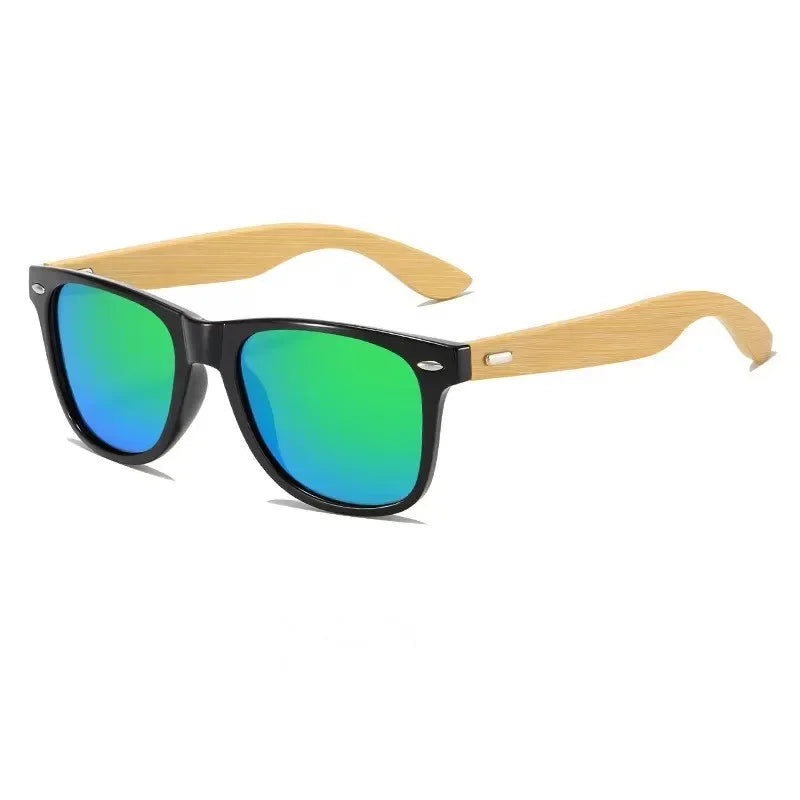 Men’s Bamboo Square Polarized Sunglasses – Vintage Luxury Wooden Frame UV400 for Driving & Fishing