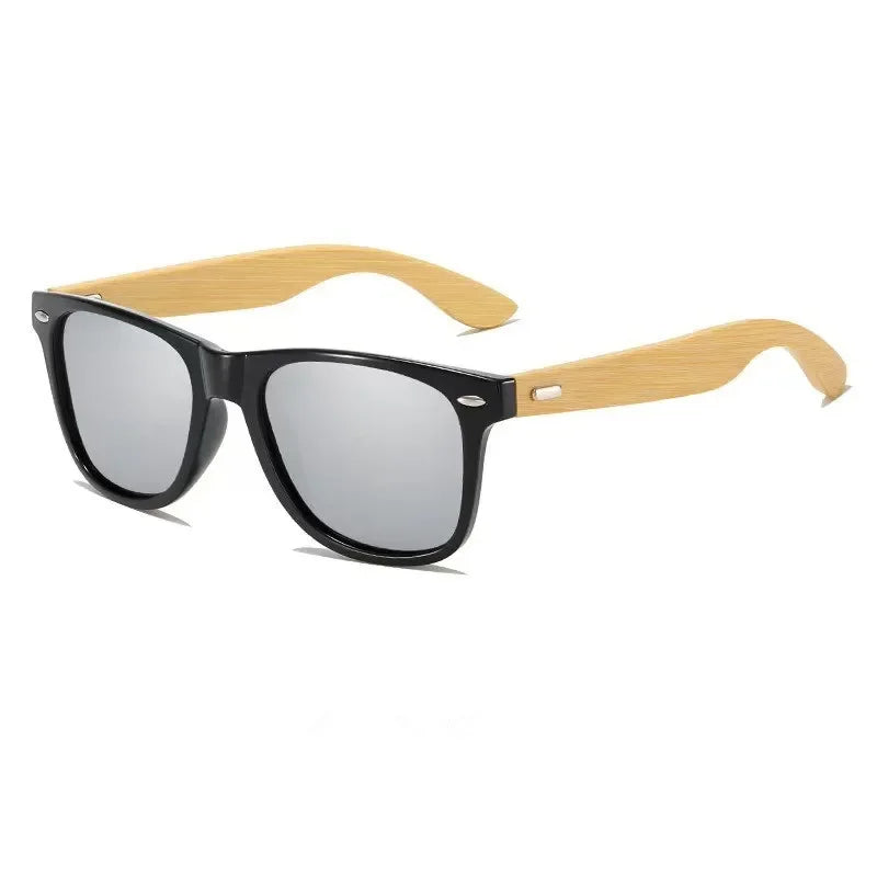 Men’s Bamboo Square Polarized Sunglasses – Vintage Luxury Wooden Frame UV400 for Driving & Fishing