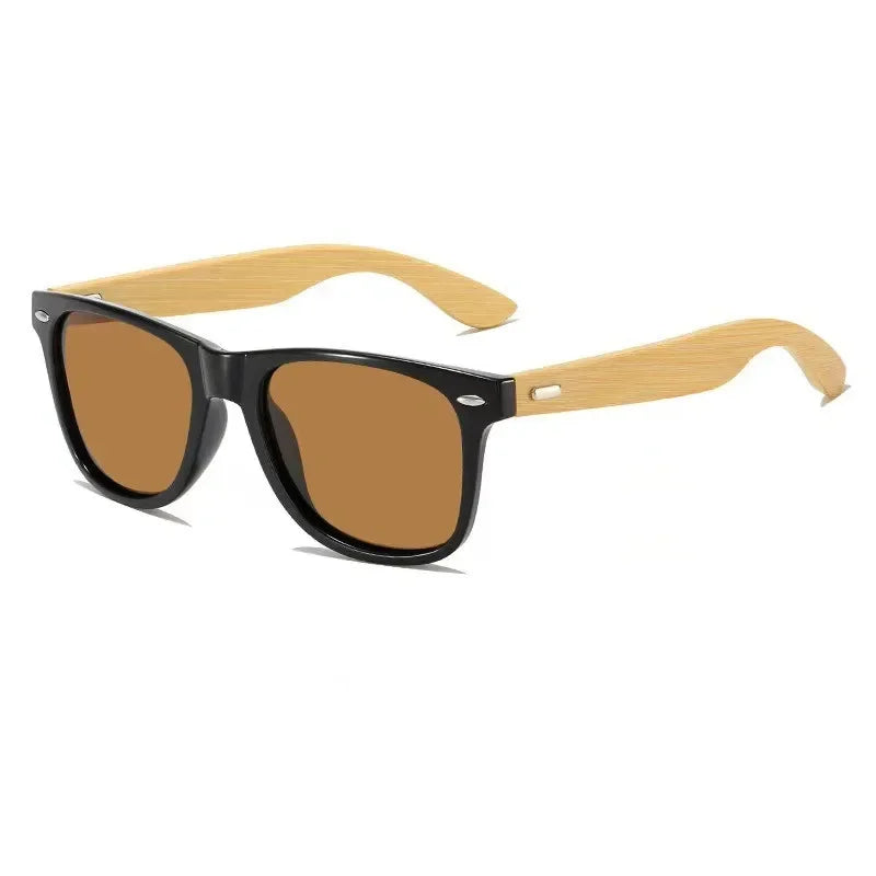 Men’s Bamboo Square Polarized Sunglasses – Vintage Luxury Wooden Frame UV400 for Driving & Fishing