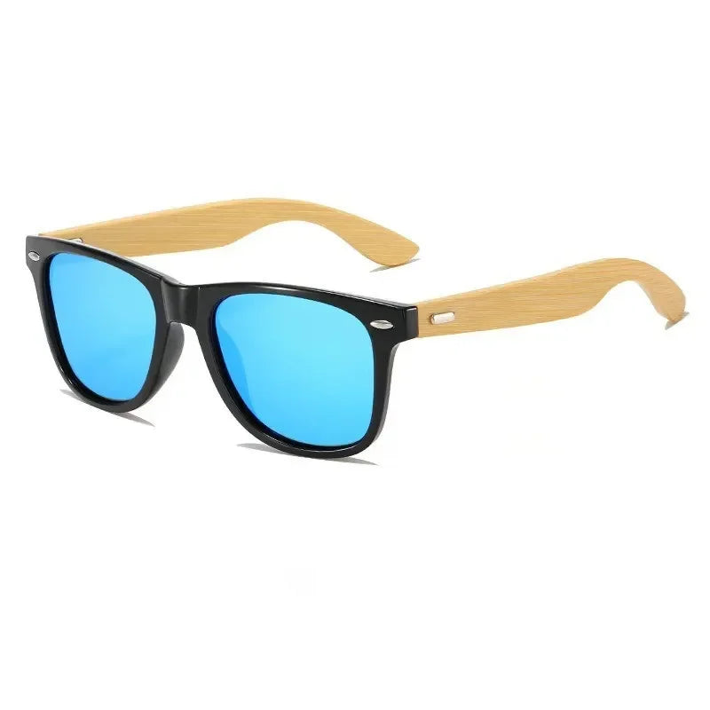 Men’s Bamboo Square Polarized Sunglasses – Vintage Luxury Wooden Frame UV400 for Driving & Fishing