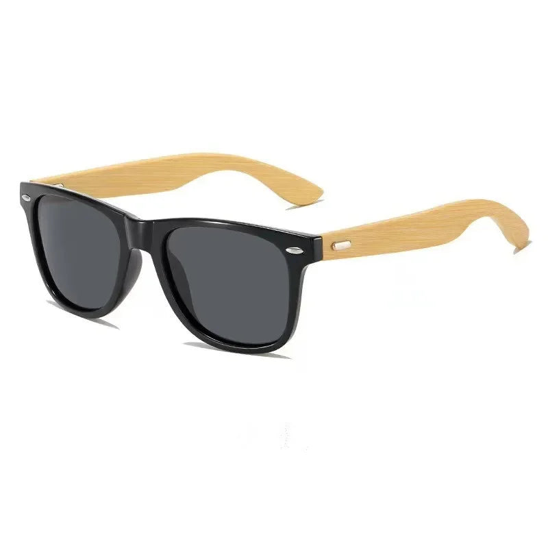 Men’s Bamboo Square Polarized Sunglasses – Vintage Luxury Wooden Frame UV400 for Driving & Fishing