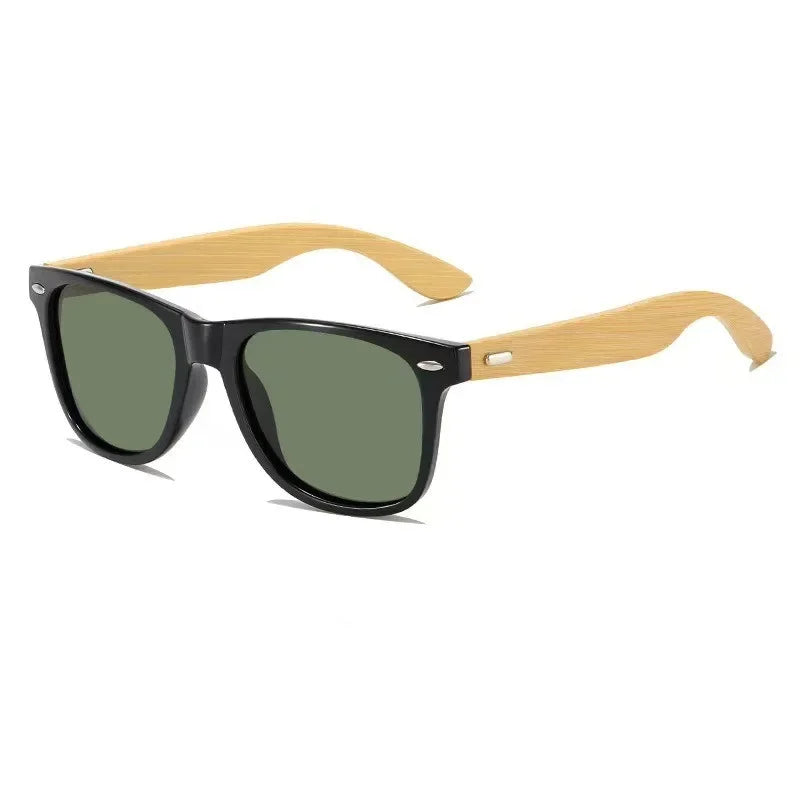 Men’s Bamboo Square Polarized Sunglasses – Vintage Luxury Wooden Frame UV400 for Driving & Fishing