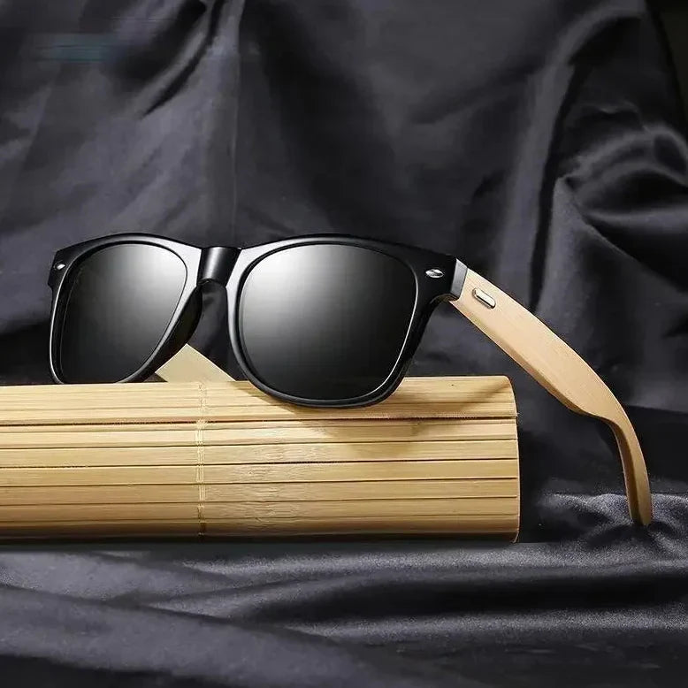 Men’s Bamboo Square Polarized Sunglasses – Vintage Luxury Wooden Frame UV400 for Driving & Fishing