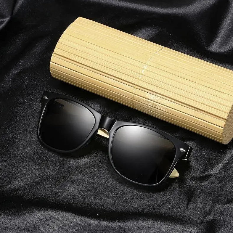 Men’s Bamboo Square Polarized Sunglasses – Vintage Luxury Wooden Frame UV400 for Driving & Fishing