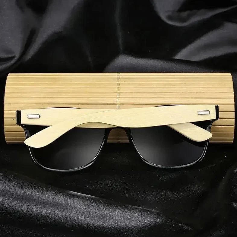 Men’s Bamboo Square Polarized Sunglasses – Vintage Luxury Wooden Frame UV400 for Driving & Fishing