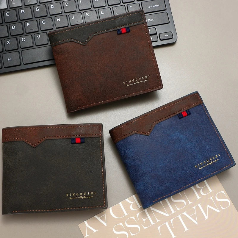Men’s Bifold Wallet – Minimalist Casual Short Wallet with Multiple Card Slots, Zippered Coin Compartment, Large Capacity