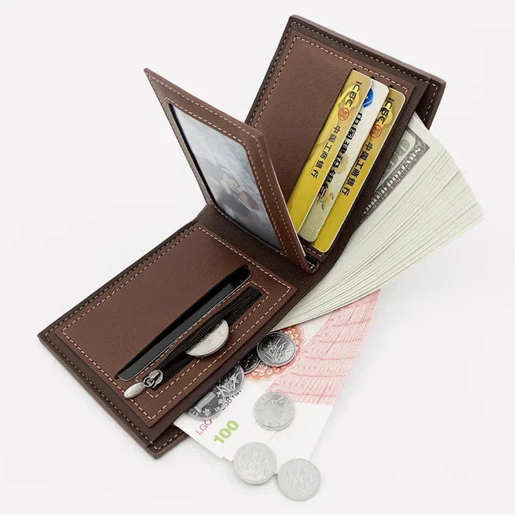 Men’s Bifold Wallet – Minimalist Casual Short Wallet with Multiple Card Slots, Zippered Coin Compartment, Large Capacity