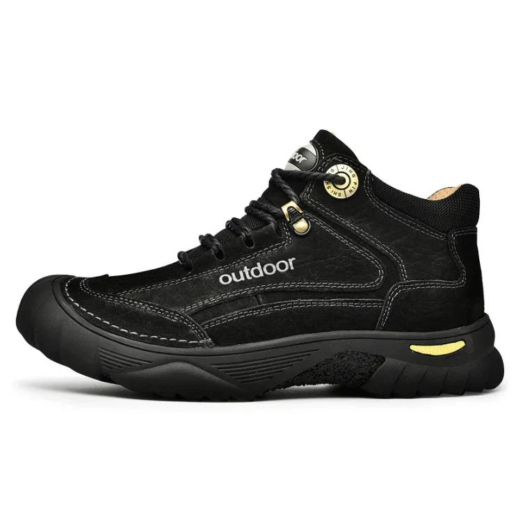 Men’s Black Genuine Leather Boots – Comfortable, Luxury, Outdoor Hiking and Casual Winter Shoes