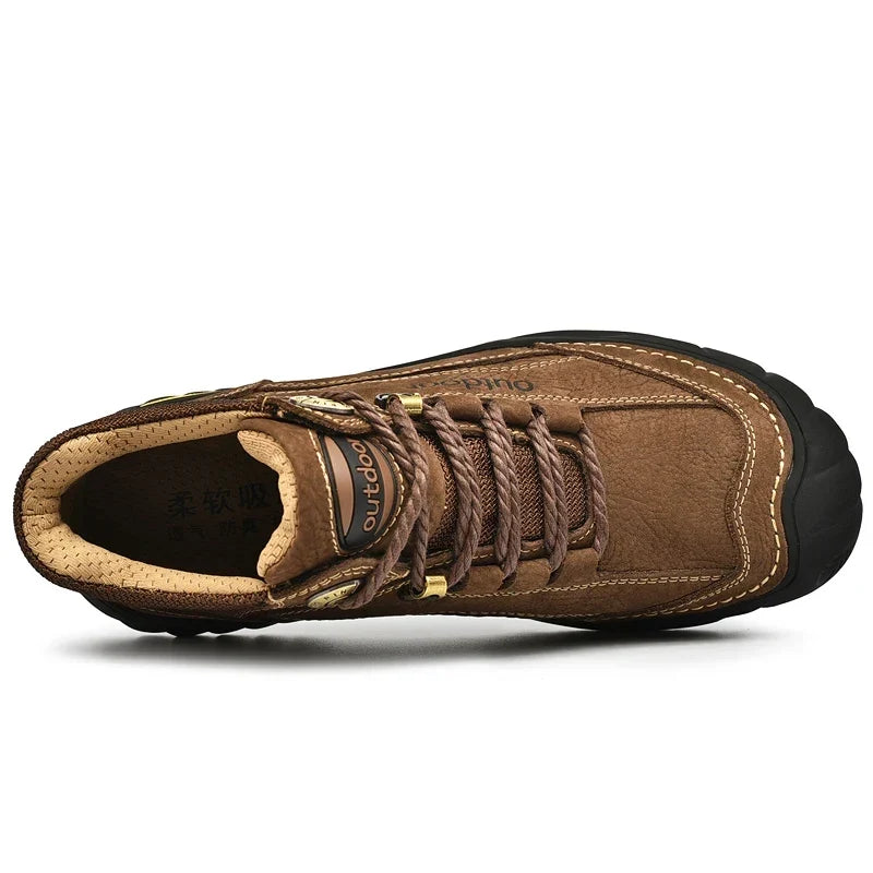 Men’s Black Genuine Leather Boots – Comfortable, Luxury, Outdoor Hiking and Casual Winter Shoes
