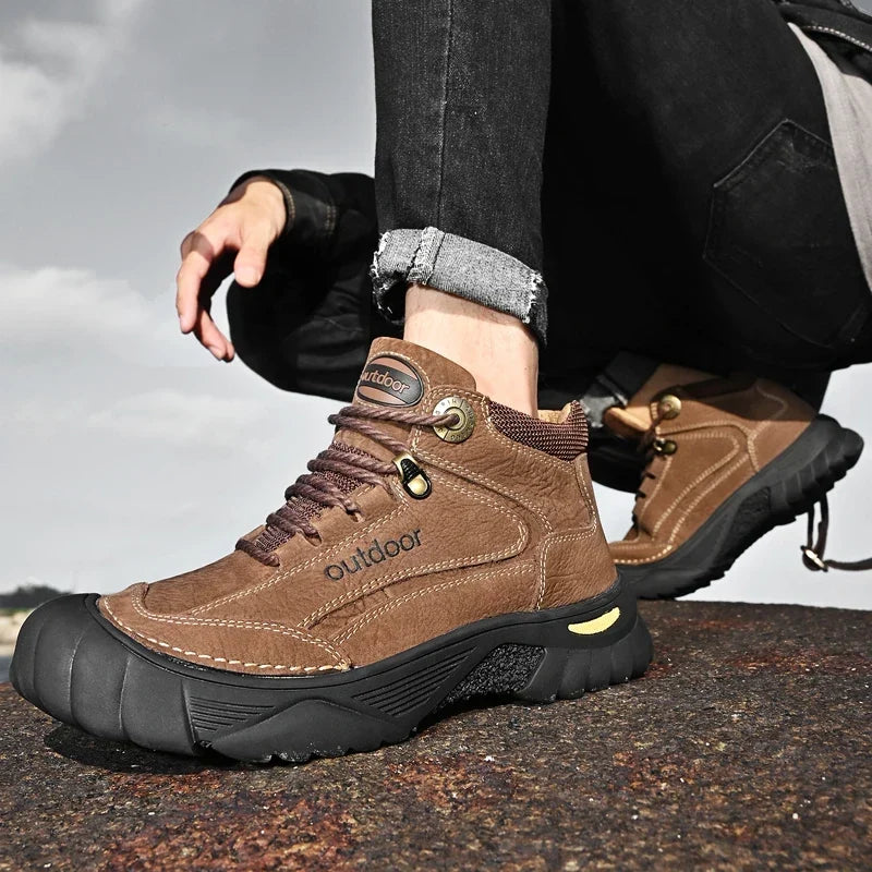 Men’s Black Genuine Leather Boots – Comfortable, Luxury, Outdoor Hiking and Casual Winter Shoes