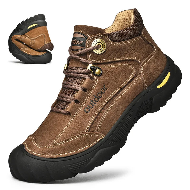 Men’s Black Genuine Leather Boots – Comfortable, Luxury, Outdoor Hiking and Casual Winter Shoes