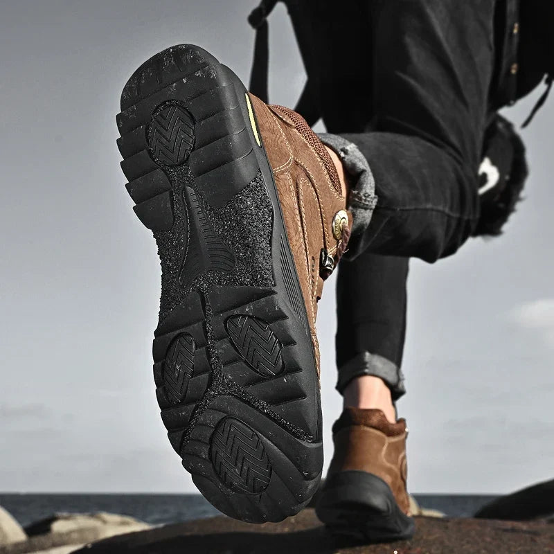 Men’s Black Genuine Leather Boots – Comfortable, Luxury, Outdoor Hiking and Casual Winter Shoes