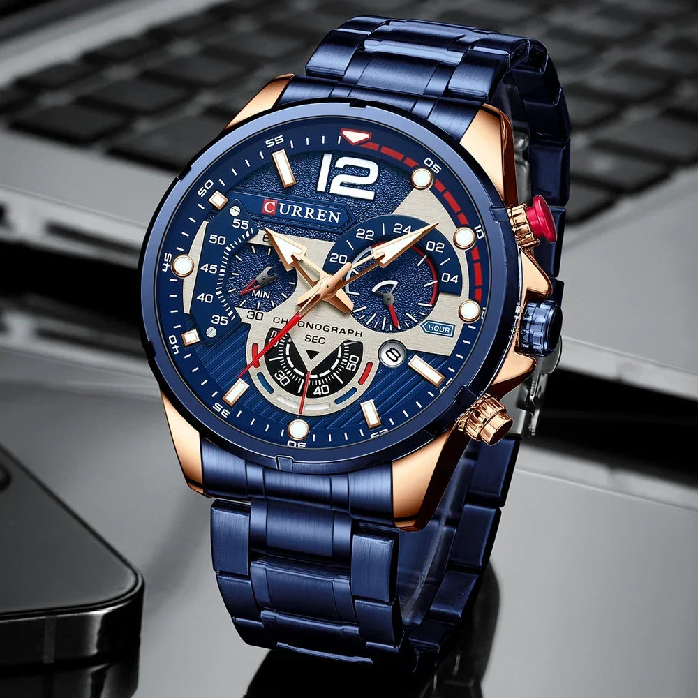 Men’s Luxury Chronograph Watch – Waterproof Stainless Steel Quartz Wristwatch for Casual and Business Use