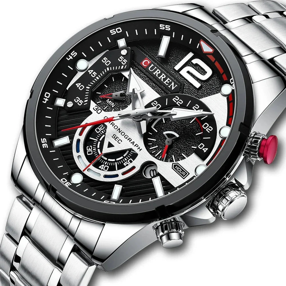 Men’s Luxury Chronograph Watch – Waterproof Stainless Steel Quartz Wristwatch for Casual and Business Use