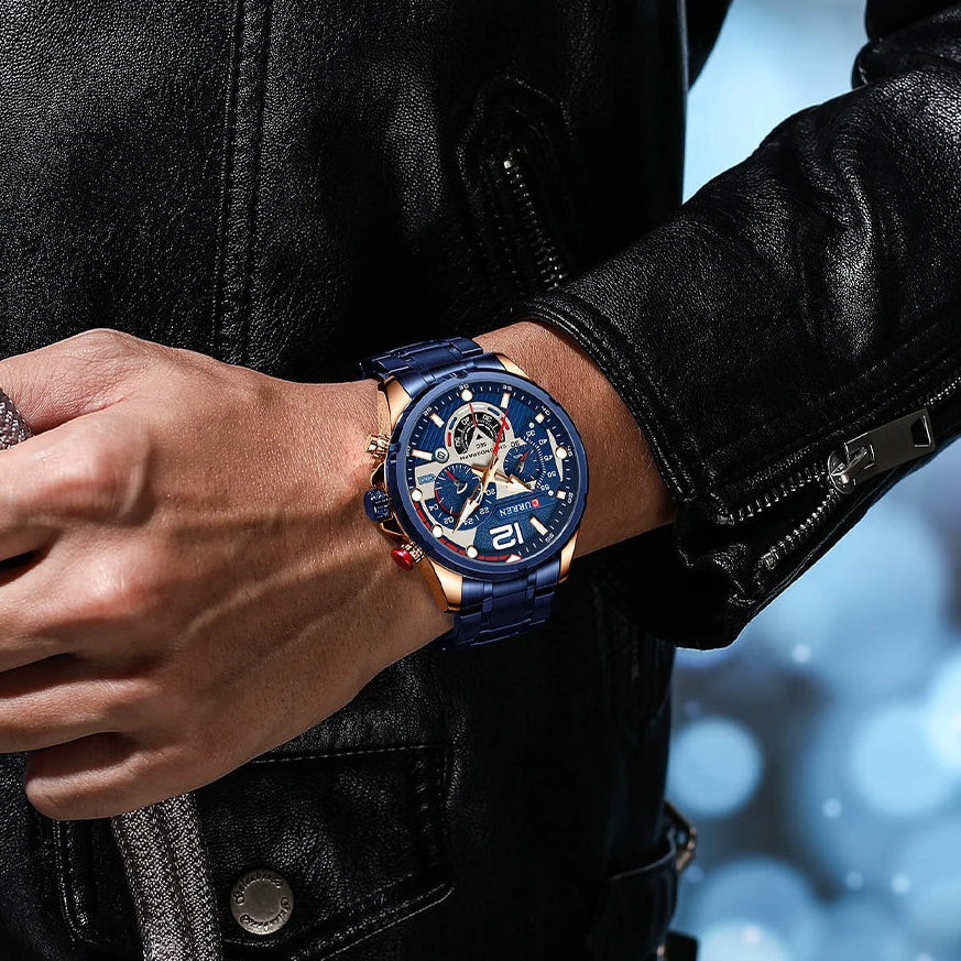 Men’s Luxury Chronograph Watch – Waterproof Stainless Steel Quartz Wristwatch for Casual and Business Use