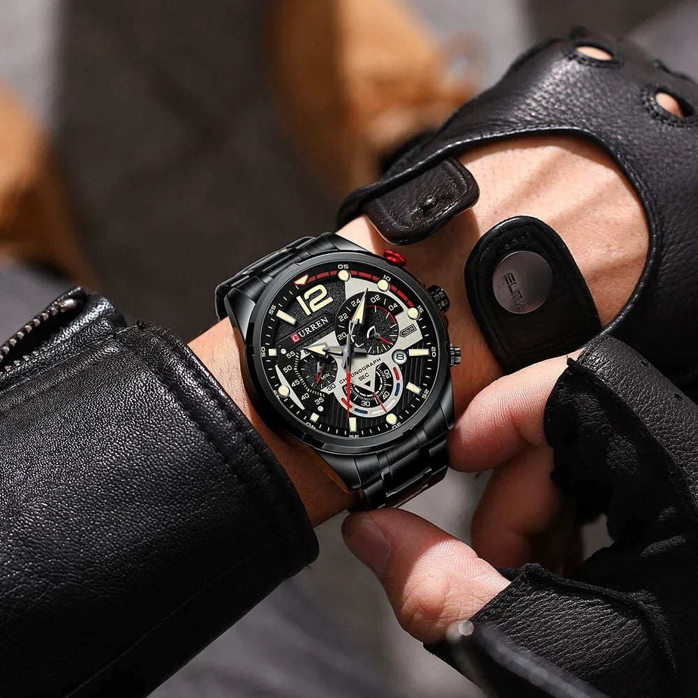Men’s Luxury Chronograph Watch – Waterproof Stainless Steel Quartz Wristwatch for Casual and Business Use