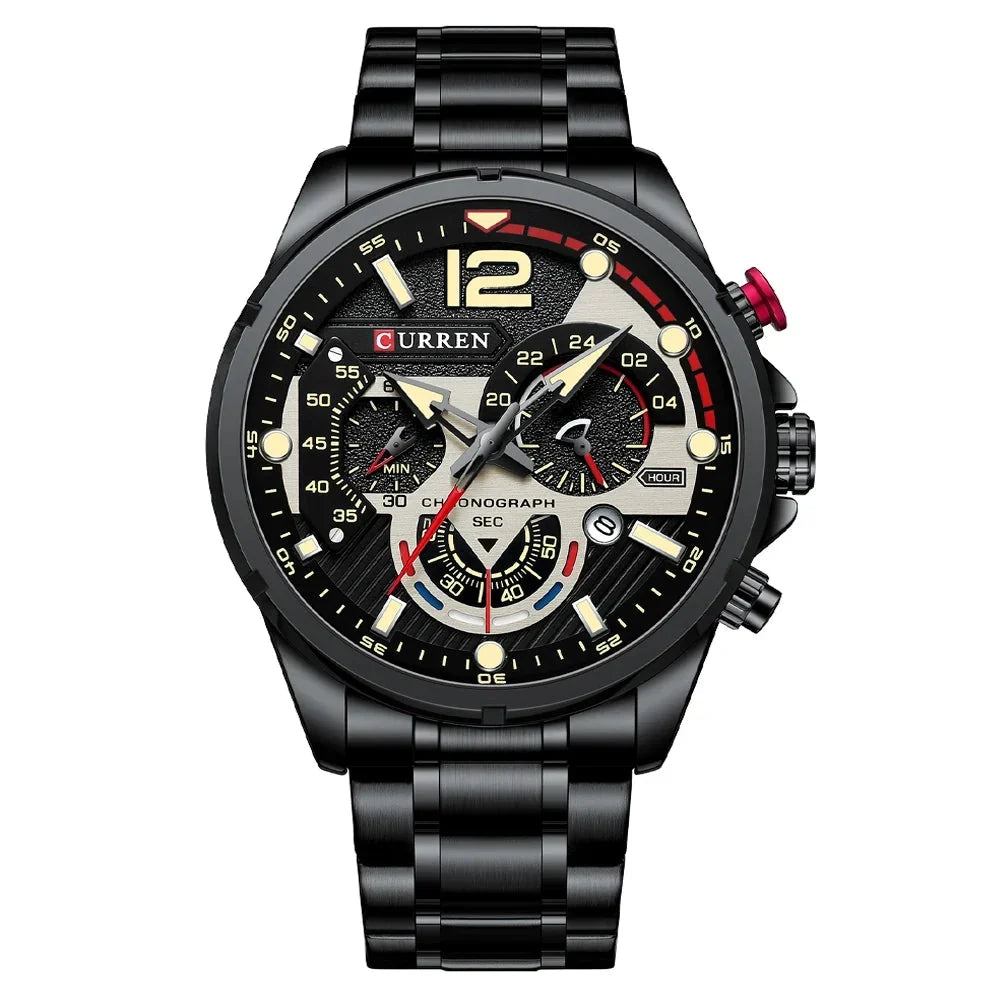 Men’s Luxury Chronograph Watch – Waterproof Stainless Steel Quartz Wristwatch for Casual and Business Use