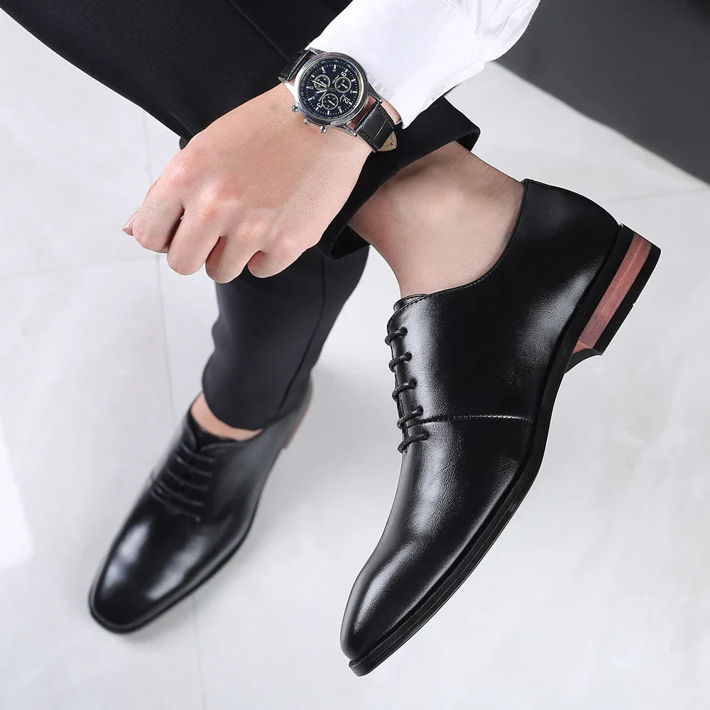 Men’s Classic Elegant Dress Shoes, Lightweight Lace-Up Pointed Toe Shoes for Parties, Weddings, and Everyday Wear