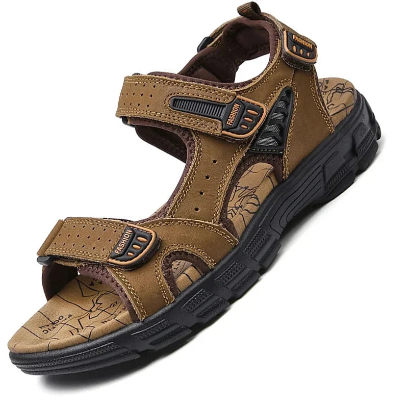 Classic Men’s Genuine Leather Sandals – Summer Outdoor Casual Lightweight Fashion Sandals