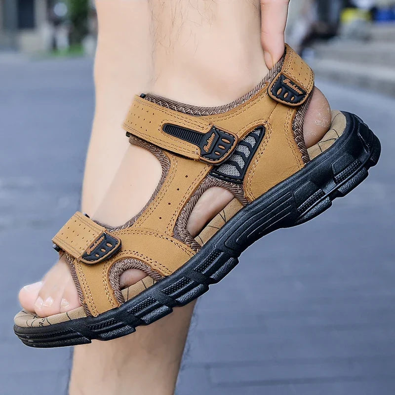 Classic Men’s Genuine Leather Sandals – Summer Outdoor Casual Lightweight Fashion Sandals