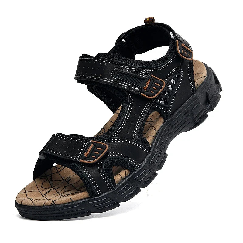 Classic Men’s Genuine Leather Sandals – Summer Outdoor Casual Lightweight Fashion Sandals