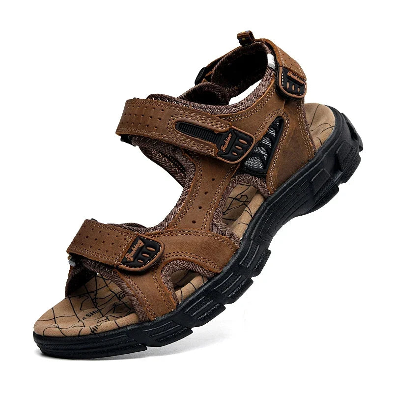 Classic Men’s Genuine Leather Sandals – Summer Outdoor Casual Lightweight Fashion Sandals