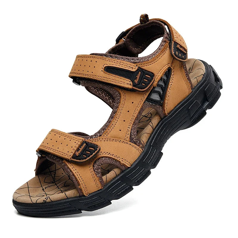 Classic Men’s Genuine Leather Sandals – Summer Outdoor Casual Lightweight Fashion Sandals