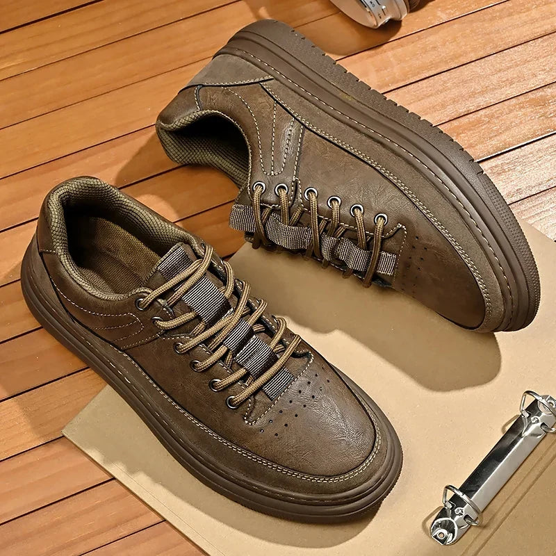 Classic Men’s Genuine Leather Casual Shoes – Thick Sole Oxford, Business and Outdoor Wear